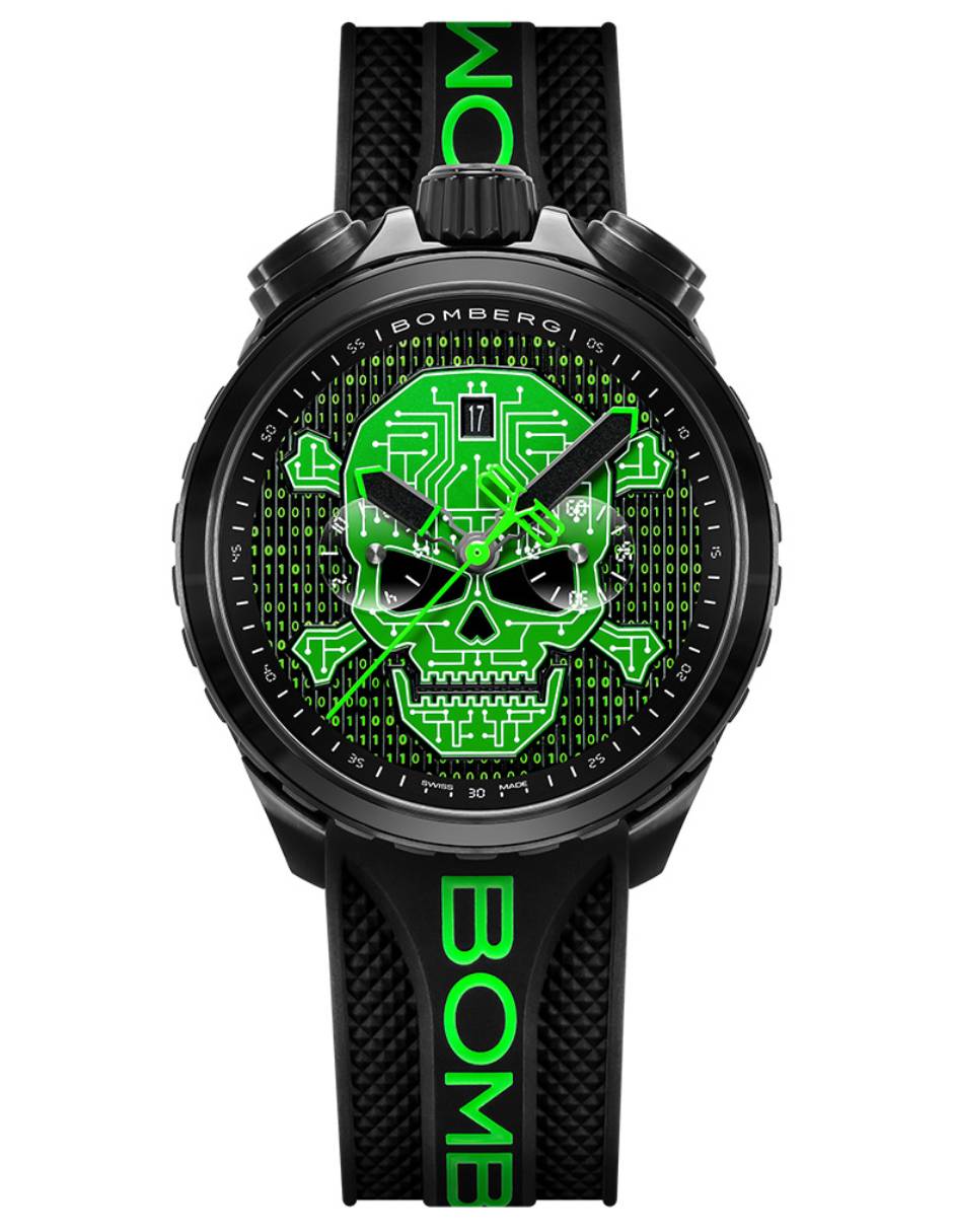 Reloj Bomberg Bolt-68 Heritage Cyber Skull Green para hombre BS4572.1