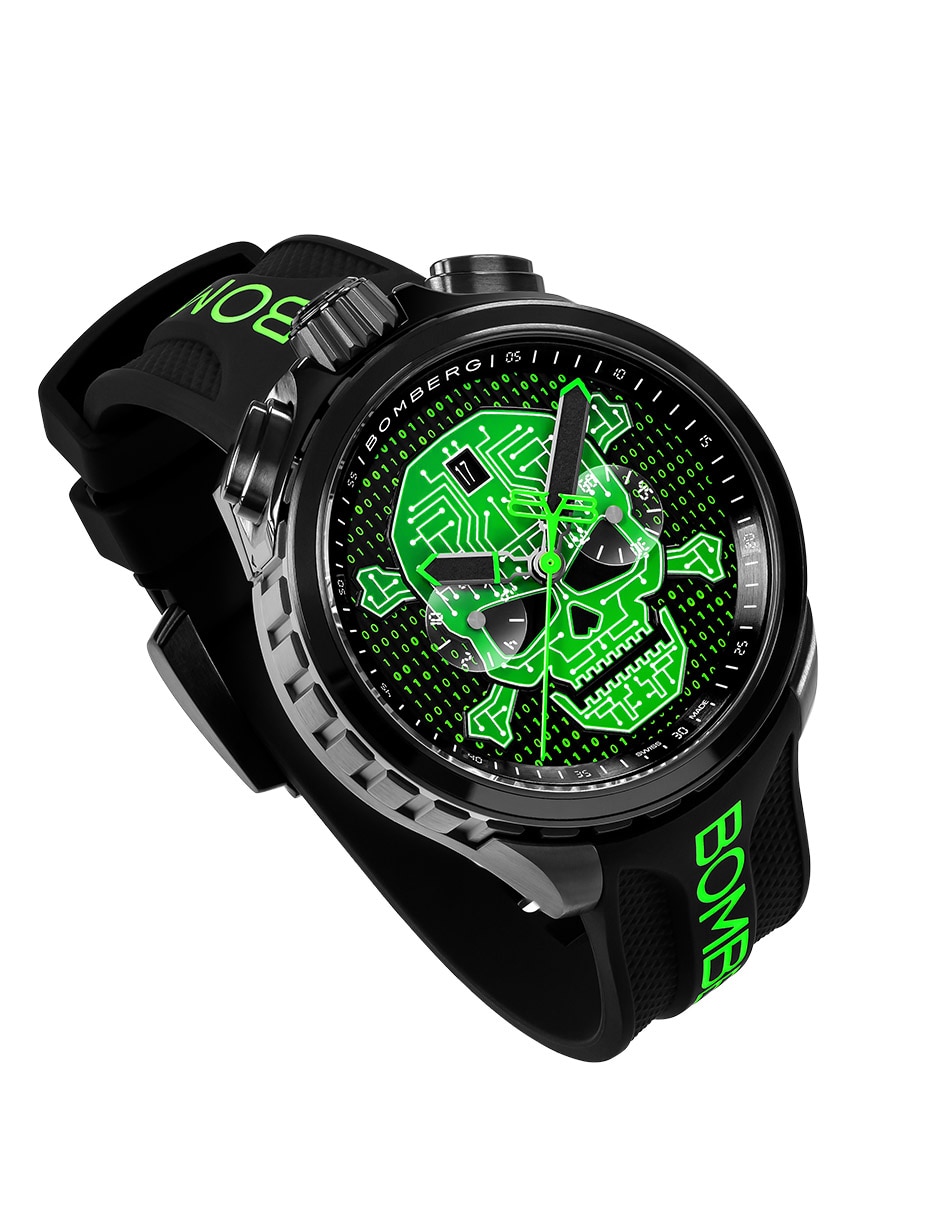 Reloj Bomberg Bolt-68 Heritage Cyber Skull Green para hombre BS4572.1