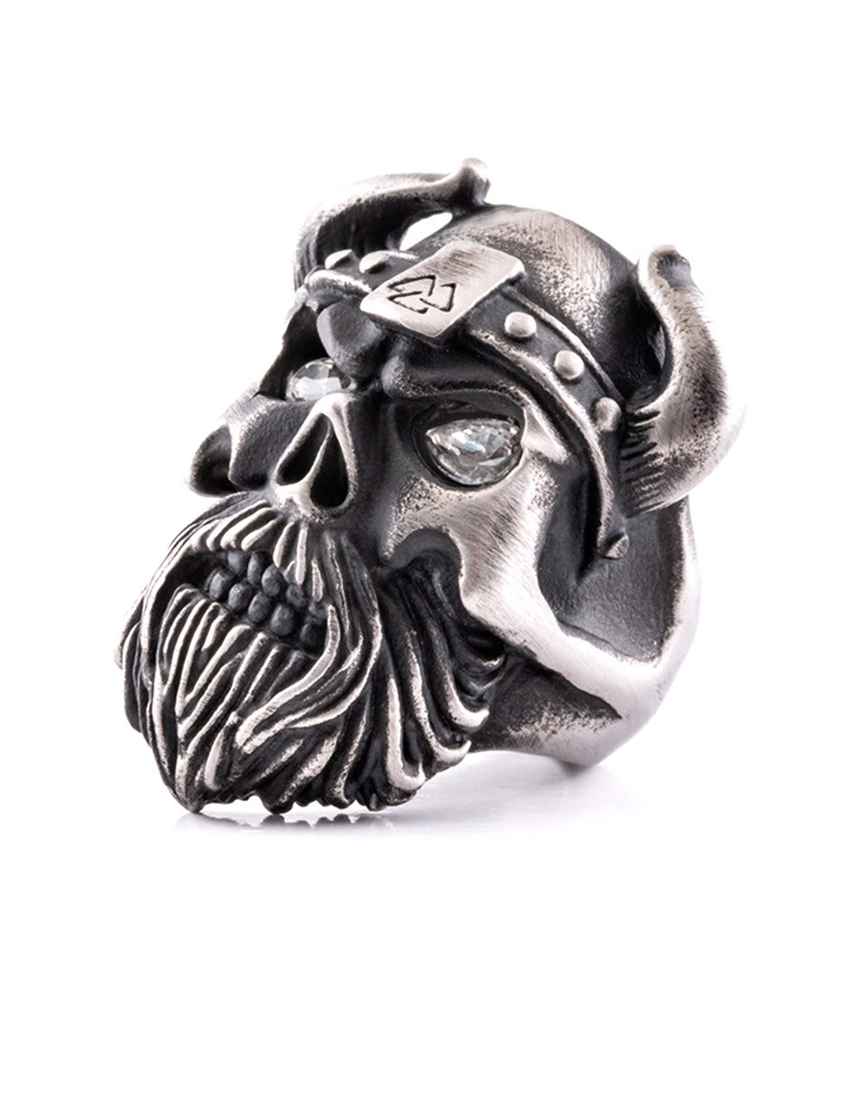 Anillo de calavera Bomberg Viking Skulls circonita mate